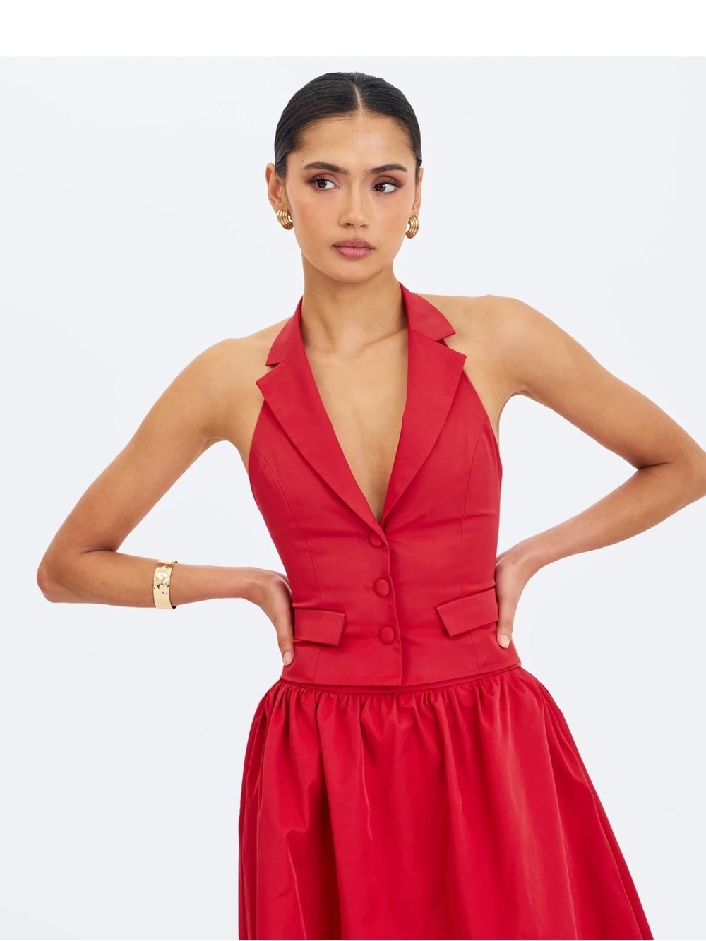 Miss Circle Ursula Halter Single Breasted Lapel Top